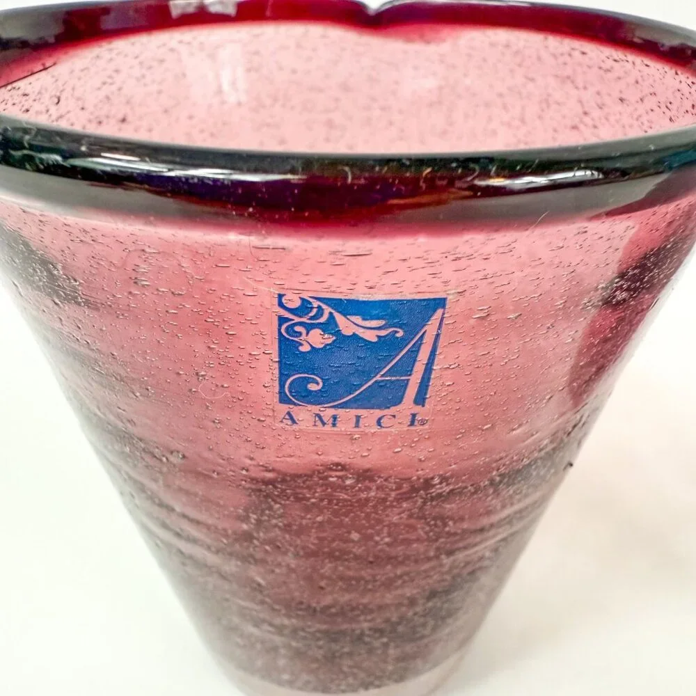 Z Gallerie Amici Provence Purple Amethyst Art Glass Air Bubble Glasses Set Of 2